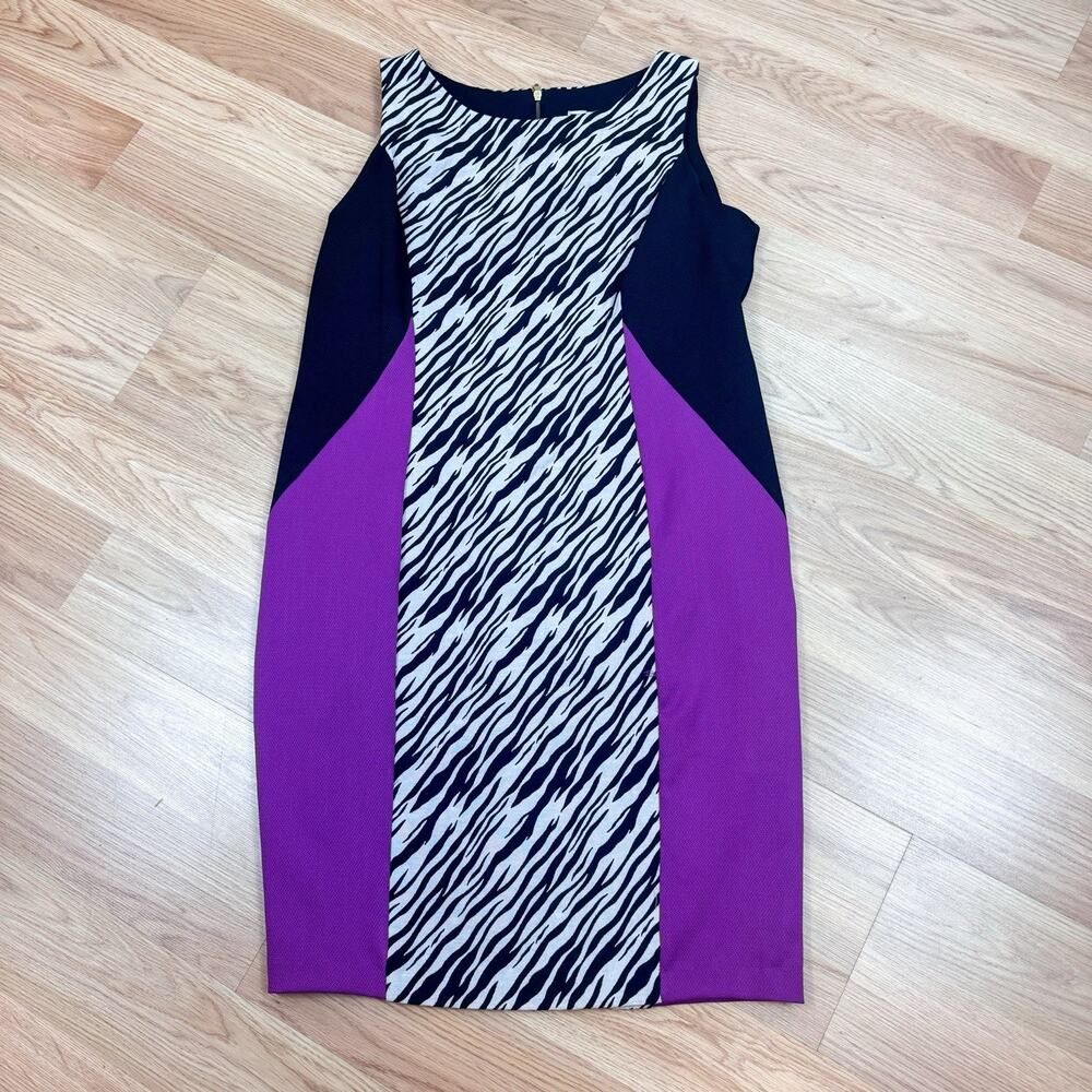 Women's Vintage Zebra Print Dress Black White Purple Bodycon Size 10 80s 90s